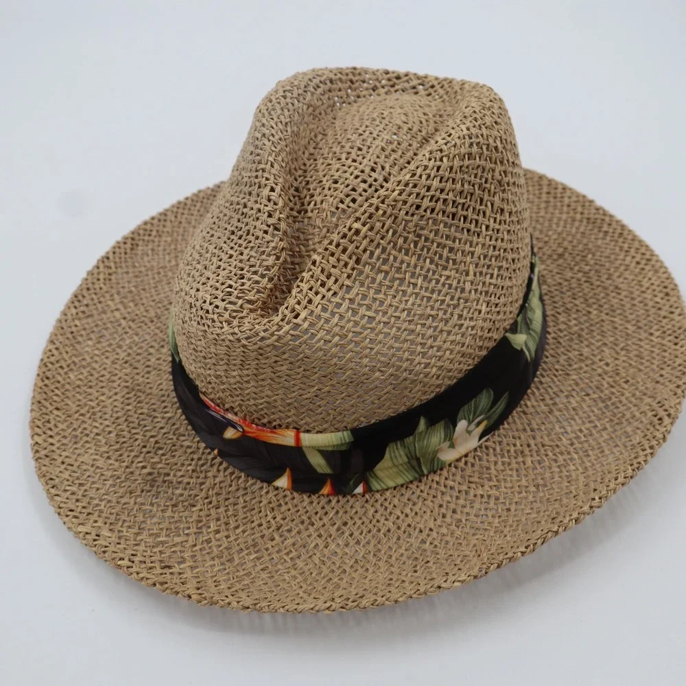 Hawaiian Headwear Straw Fedora Hat Unisex‎ OSFA Tan Tropical Floral Band